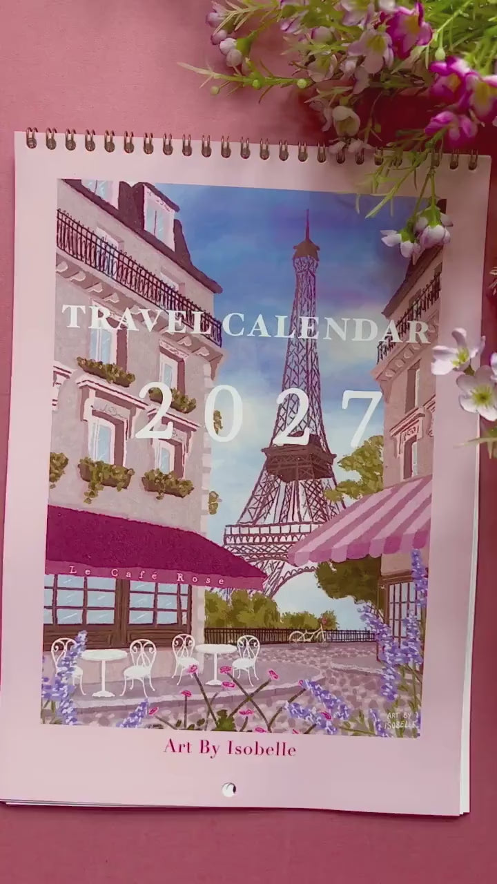 2027 Travel Wall Calendar, A4 Illustrated City Calendar, Paris New York Barcelona Art, Travel Lover Gift, Wanderlust Calendar