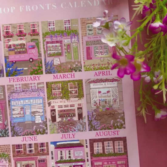 2027 Shopfront Wall Calendar, A4 Illustrated Shop Calendar, Cottagecore Art, Florist and Bookshop Illustrations