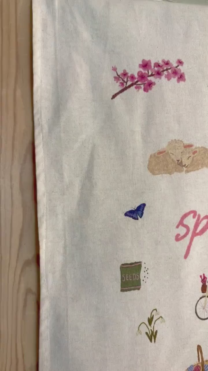 Spring Tea Towel Organic Cotton | Easter Kitchen Decor | Floral Bunny Tea Towel | Pink Spring Kitchen Decor | Cottagecore Tea Towel Gift