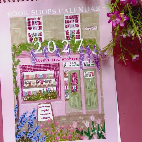 2027 Book Shop Calendar, Wall Calendar for Book Lovers, Bookish Organiser, Gold Wire Bound