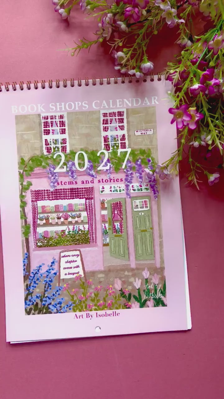 2027 Book Shop Calendar, Wall Calendar for Book Lovers, Bookish Organiser, Gold Wire Bound
