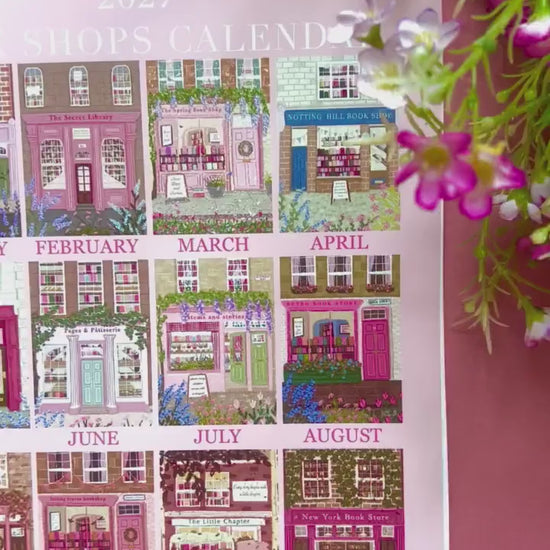 2027 Book Shop Calendar, Wall Calendar for Book Lovers, Bookish Organiser, Gold Wire Bound