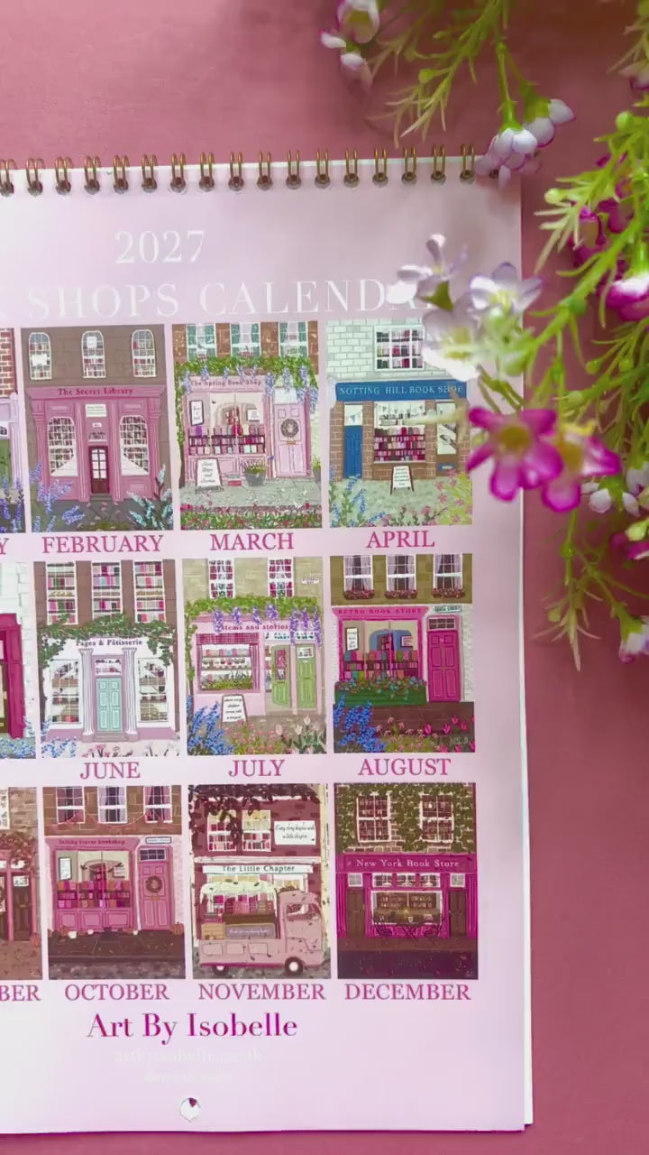 2027 Book Shop Calendar, Wall Calendar for Book Lovers, Bookish Organiser, Gold Wire Bound