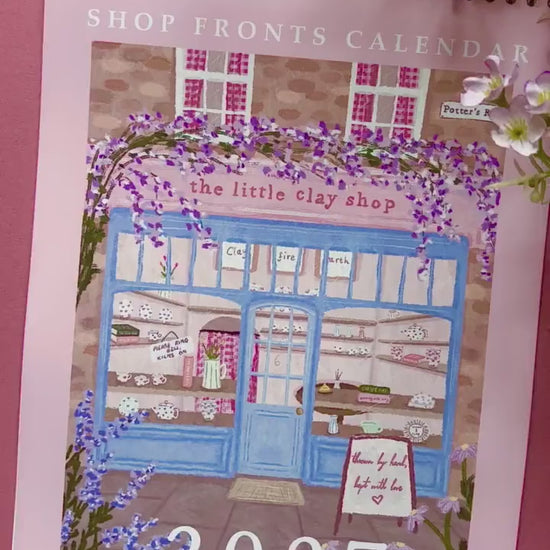 2027 Shopfront Wall Calendar, A4 Illustrated Shop Calendar, Cottagecore Art, Florist and Bookshop Illustrations
