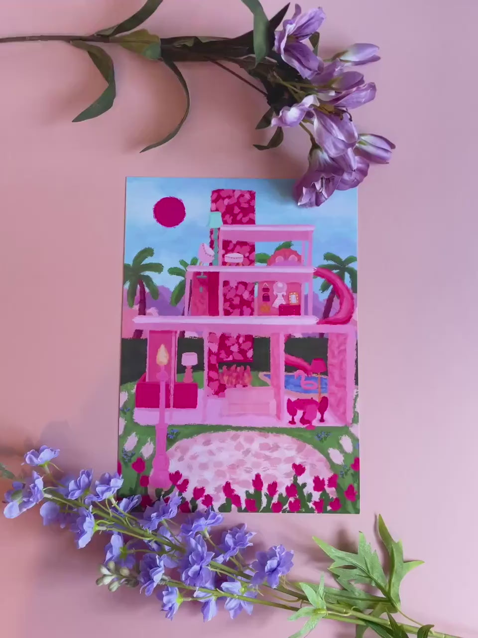 Malibu Dream House Print, Doll House Print, Pink Colourful Art, Dream House Poster, Gift For Her