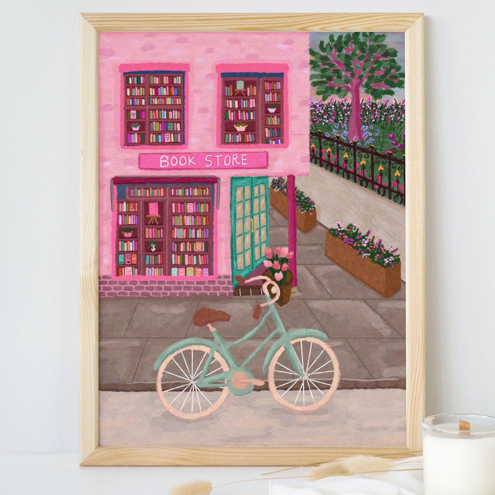 Book Shop Print, Book Store Art, Fine Art Floral Print, City Bookshop Poster, NYC Book Shop Art, Gift For Bookworm