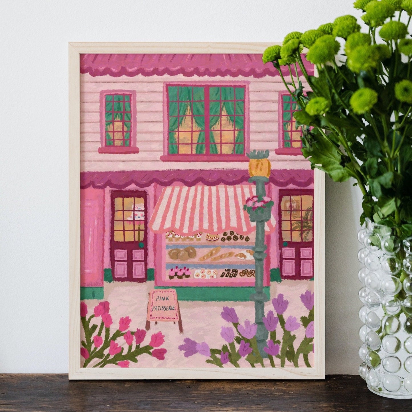 Patisserie Print, Bakery Art, Fine Art Floral Print, City Bakery Poster, Pink Wall Art, Cottagecore Prints, Coffee Shop Print, Cake Art