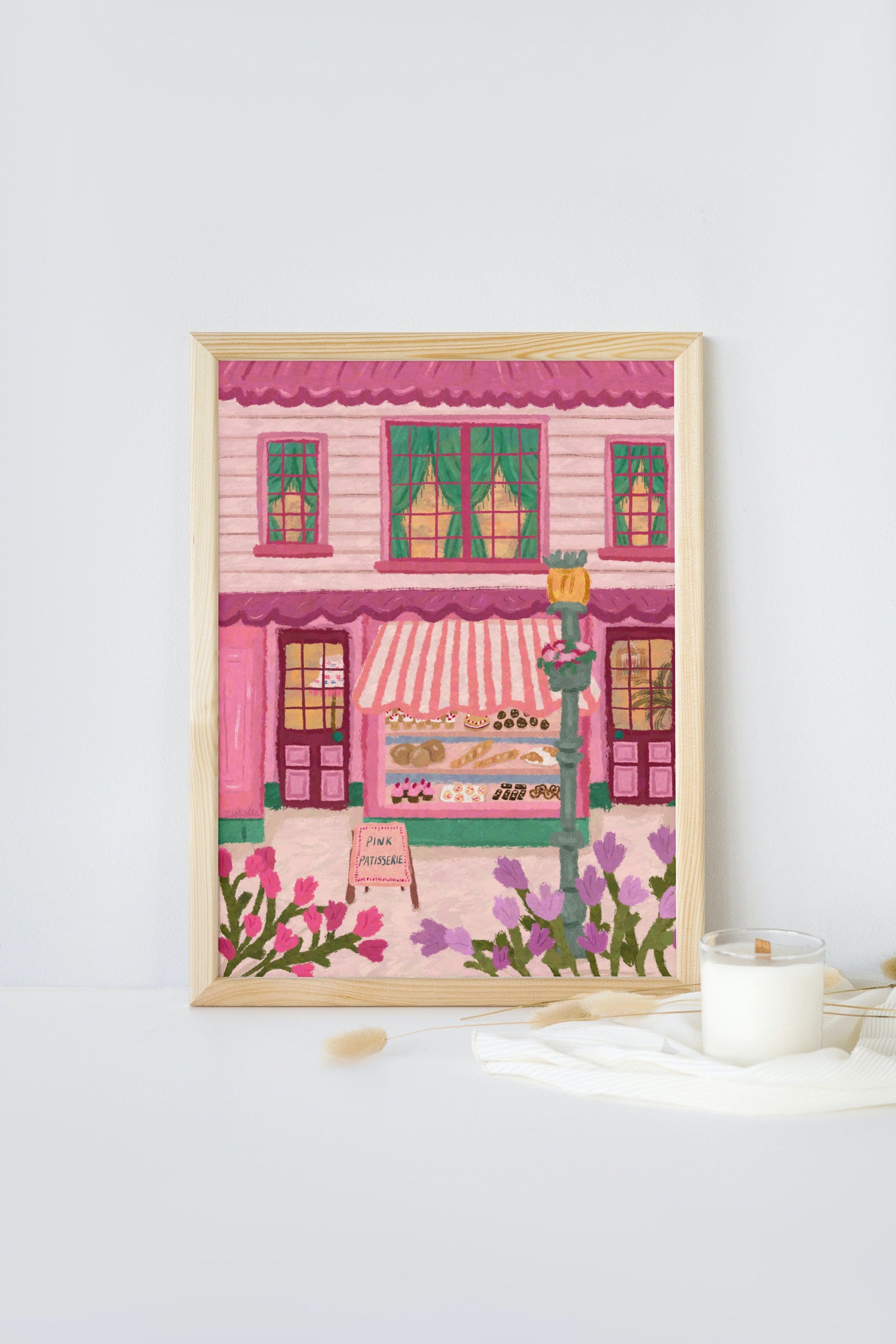 Patisserie Print, Bakery Art, Fine Art Floral Print, City Bakery Poster, Pink Wall Art, Cottagecore Prints, Coffee Shop Print, Cake Art