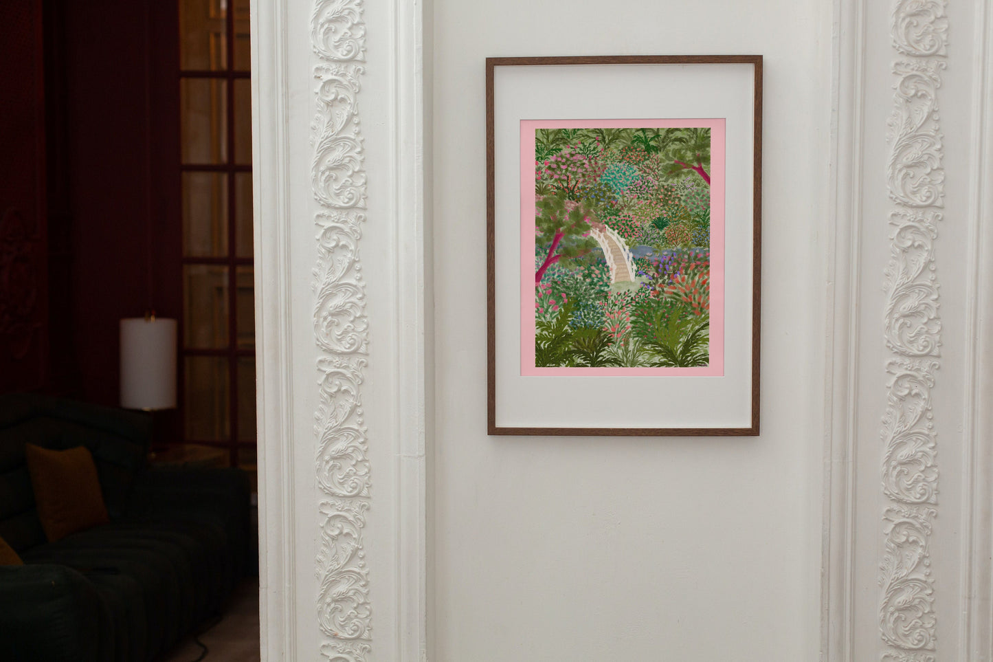 Floral Japenese Garden Print, Trebah Gardens, Colourful Floral Poster, Flower Art, Botanical Print, Cottagecore Print, Vibrant Pink Wall Art