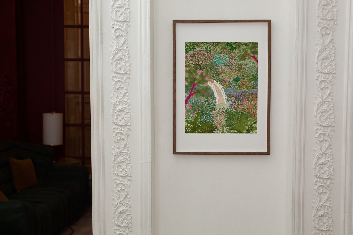 Floral Japenese Garden Print, Trebah Gardens, Colourful Floral Poster, Flower Art, Botanical Print, Cottagecore Print, Vibrant Pink Wall Art