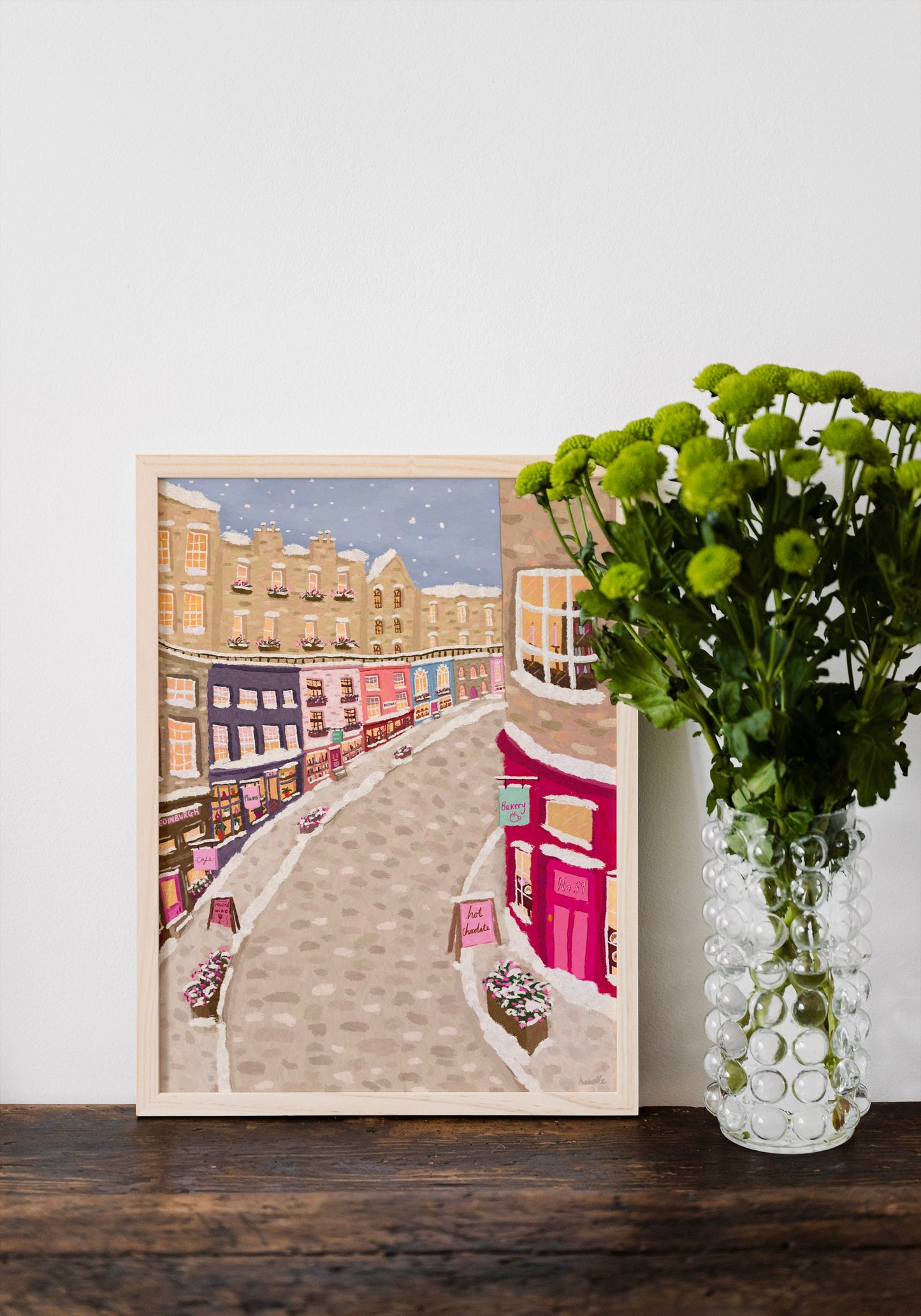 Snowy Edinburgh Print, Christmas Edinburgh Travel Poster, Victoria Street Print, Christmas Scotland Print, Edinburgh City Wall Art