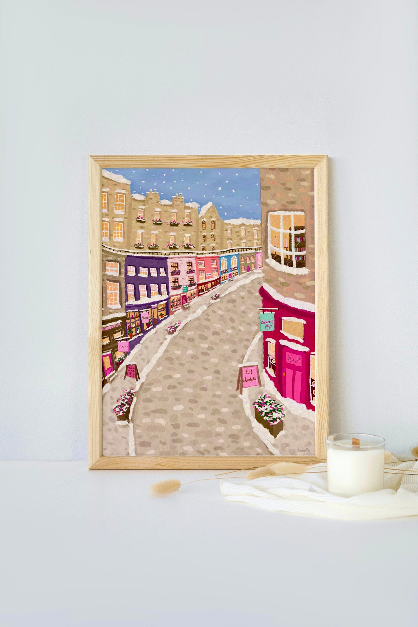 Snowy Edinburgh Print, Christmas Edinburgh Travel Poster, Victoria Street Print, Christmas Scotland Print, Edinburgh City Wall Art