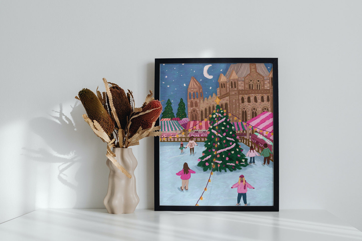 Ice Skating In London Print, Christmas Ice Skating Print, Christmas Tree Wall Art, Natural History Museum Print, Christmas In London Print