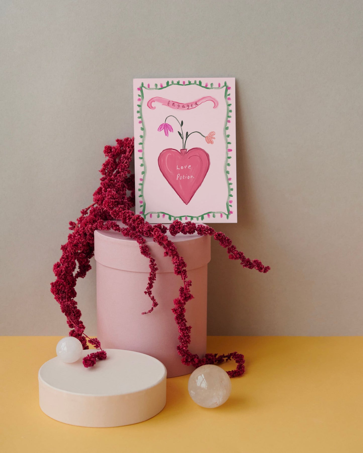 Engagement Card 5x7inch, Engagment greeting Card, Love Potion Greeting Card, Pink Romantic Card, Vintage Delicate Engagment Card