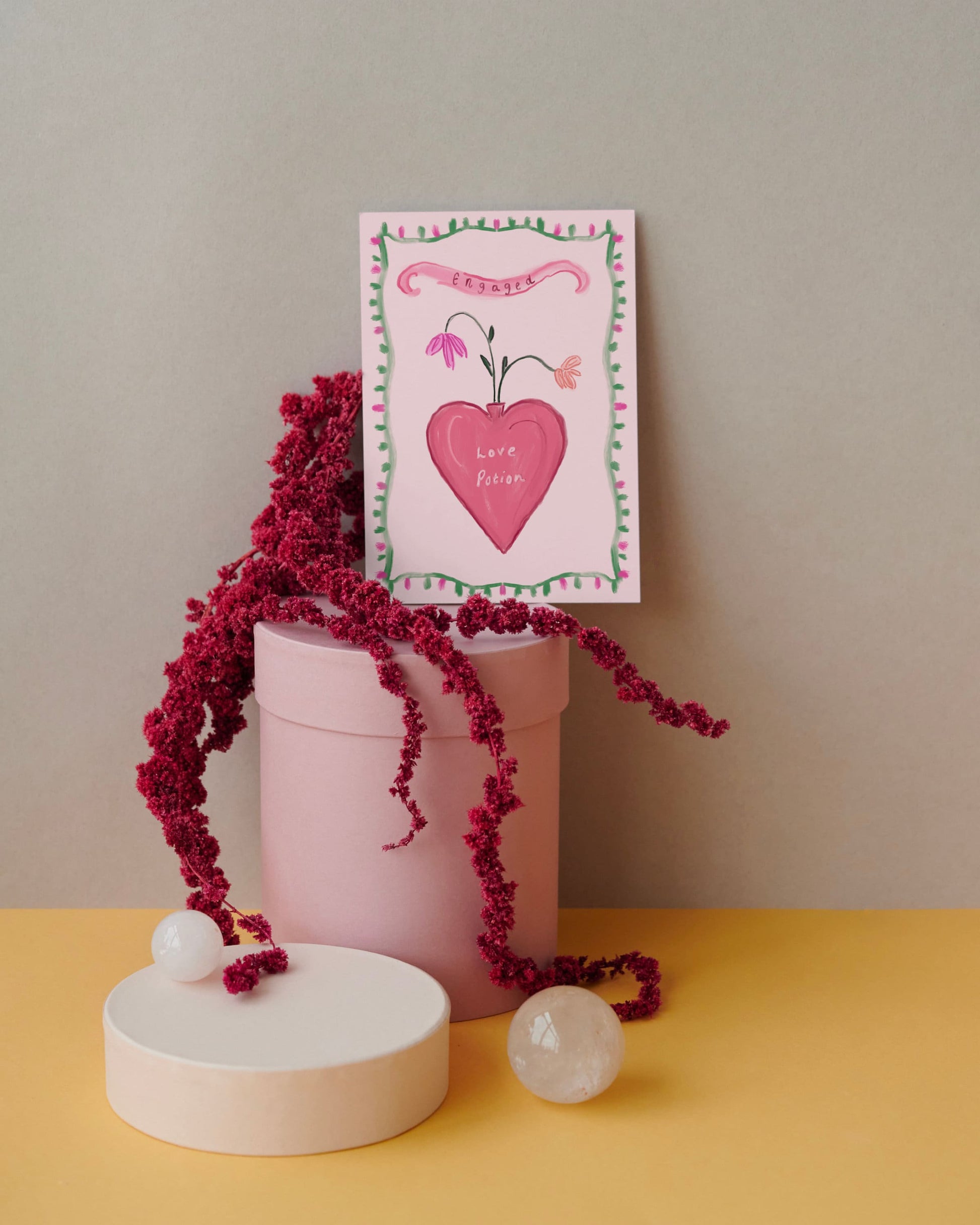 Engagement Card 5x7inch, Engagment greeting Card, Love Potion Greeting Card, Pink Romantic Card, Vintage Delicate Engagment Card