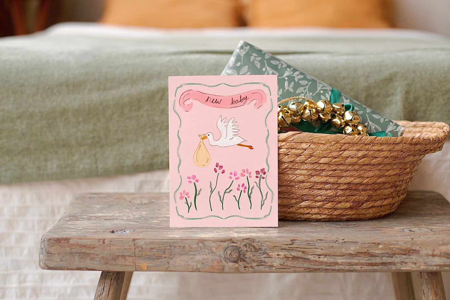 New Baby Card 5x7inch, New Baby Greeting Card, Baby Girl Card, Baby Boy Card, Vintage New Baby Card, Floral Baby Card, Congratulations Card