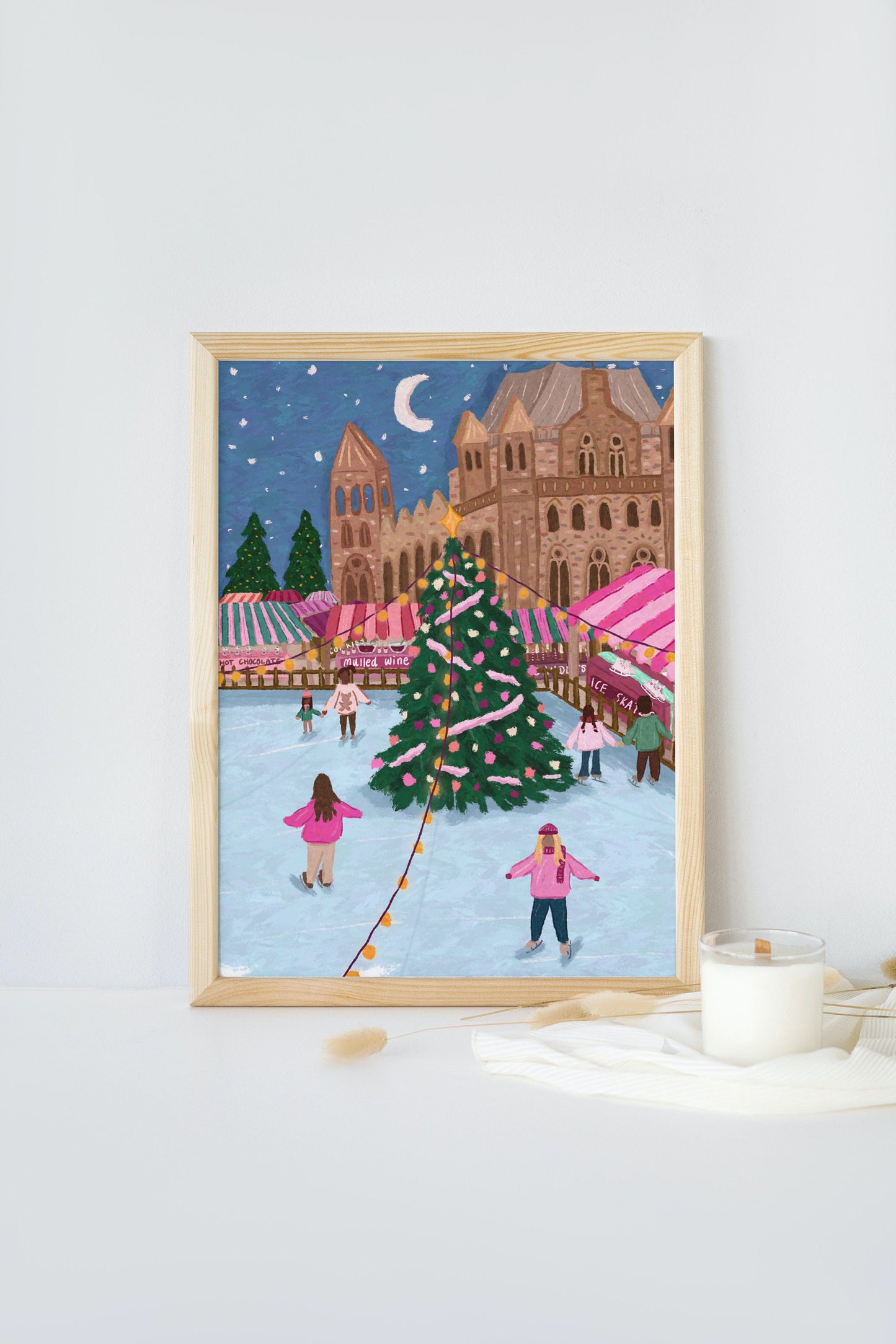 Ice Skating In London Print, Christmas Ice Skating Print, Christmas Tree Wall Art, Natural History Museum Print, Christmas In London Print