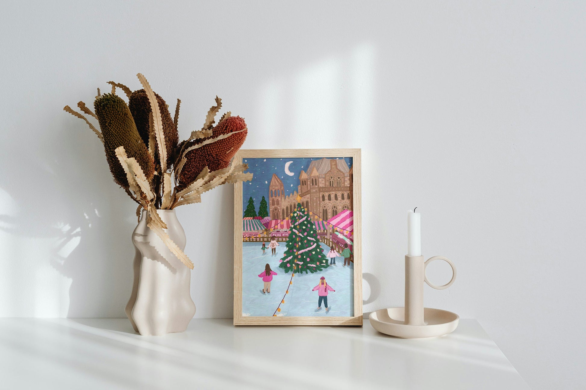 Ice Skating In London Print, Christmas Ice Skating Print, Christmas Tree Wall Art, Natural History Museum Print, Christmas In London Print