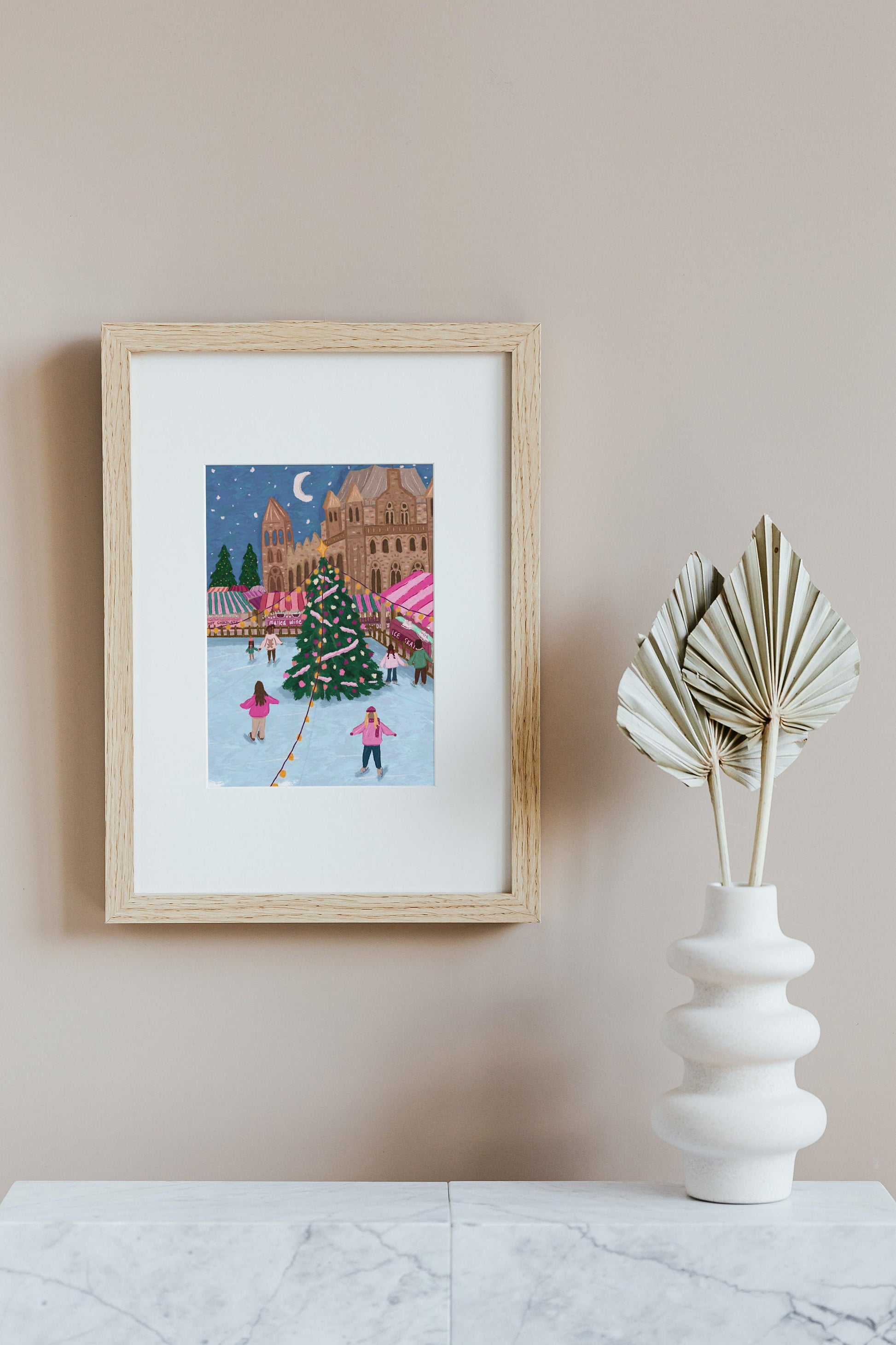 Ice Skating In London Print, Christmas Ice Skating Print, Christmas Tree Wall Art, Natural History Museum Print, Christmas In London Print