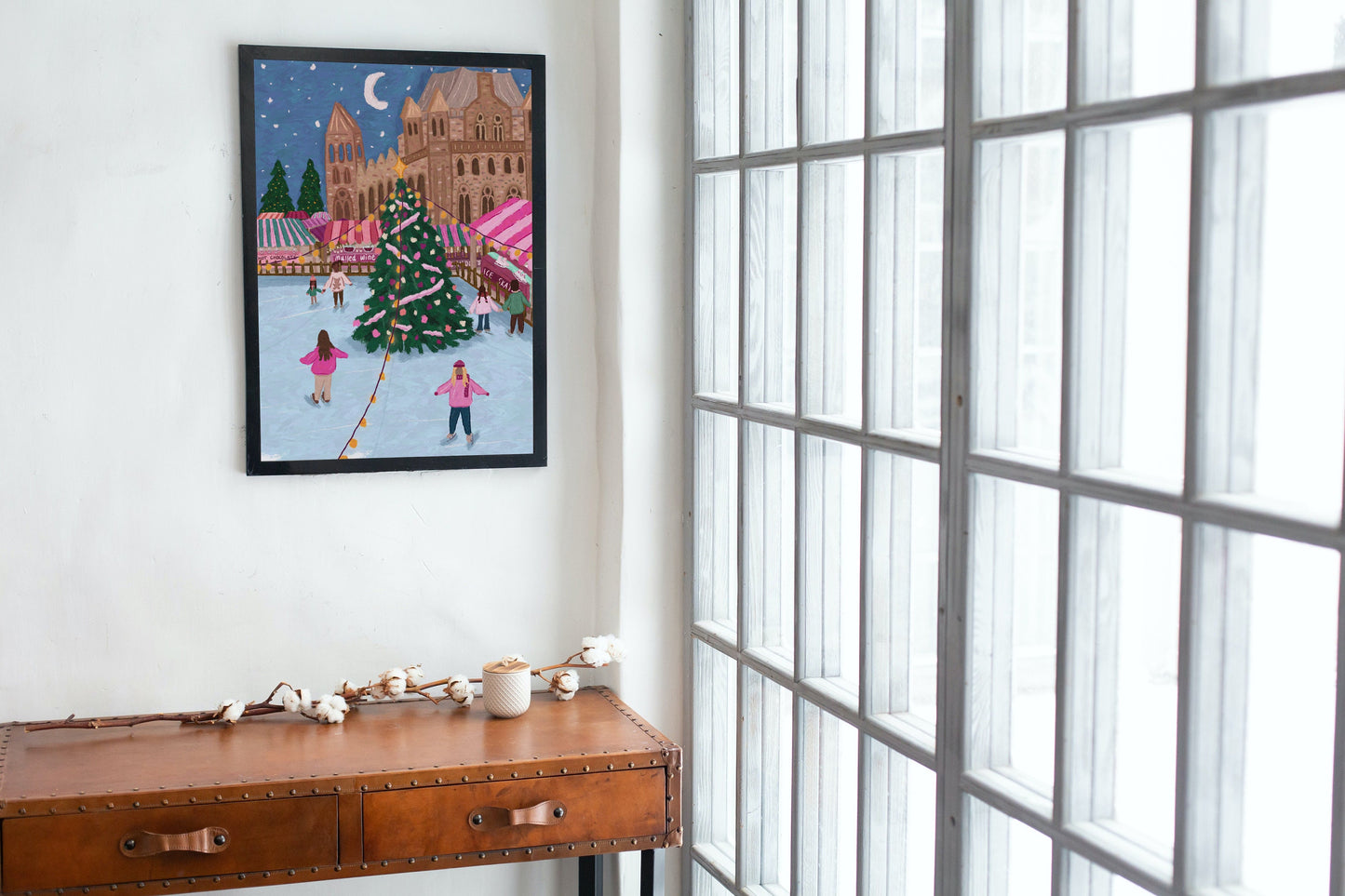 Ice Skating In London Print, Christmas Ice Skating Print, Christmas Tree Wall Art, Natural History Museum Print, Christmas In London Print