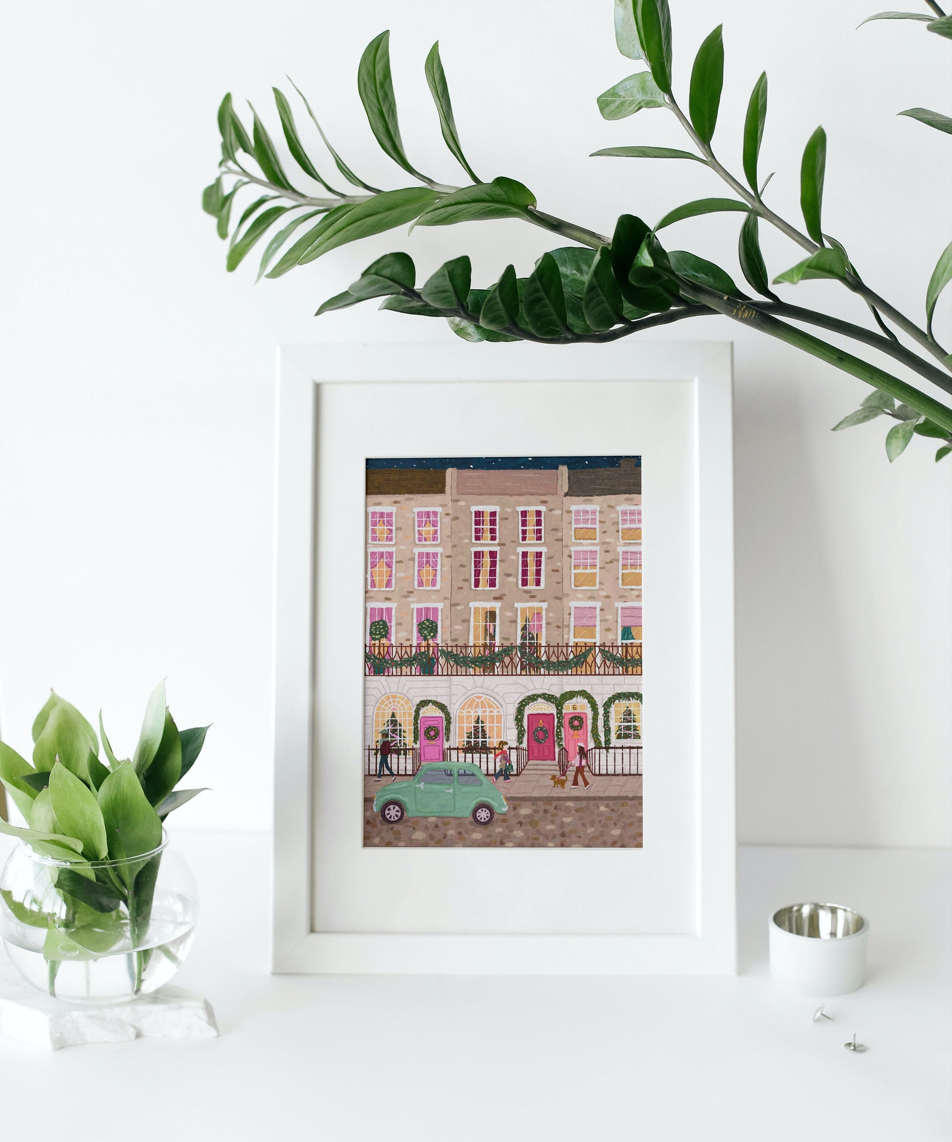 City Street At Christmas Print, Christmas Townhouse Print, New York Christmas Print, Christmas In London Print, Christmas Wall Art, Xmas Art