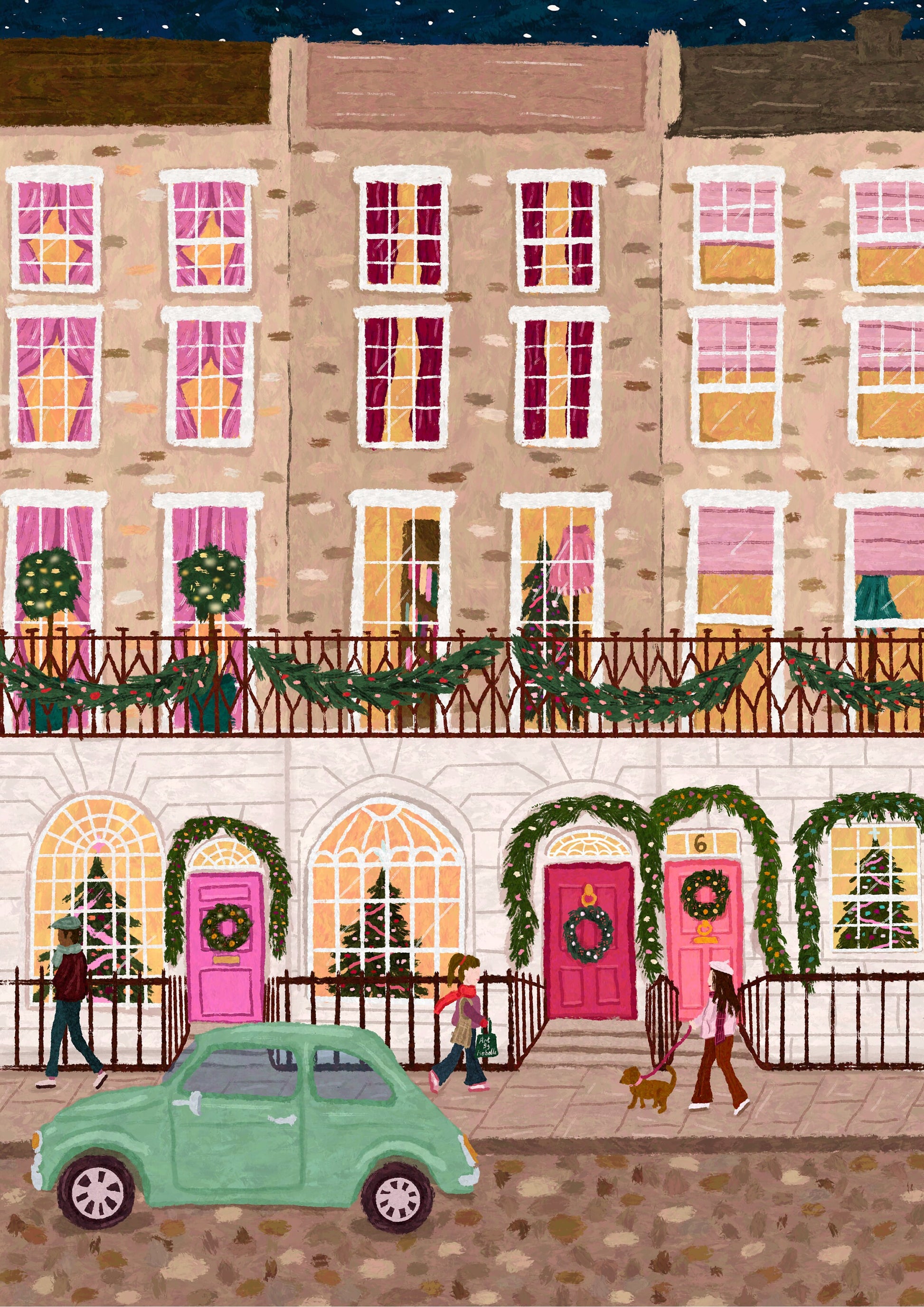 City Street At Christmas Print, Christmas Townhouse Print, New York Christmas Print, Christmas In London Print, Christmas Wall Art, Xmas Art