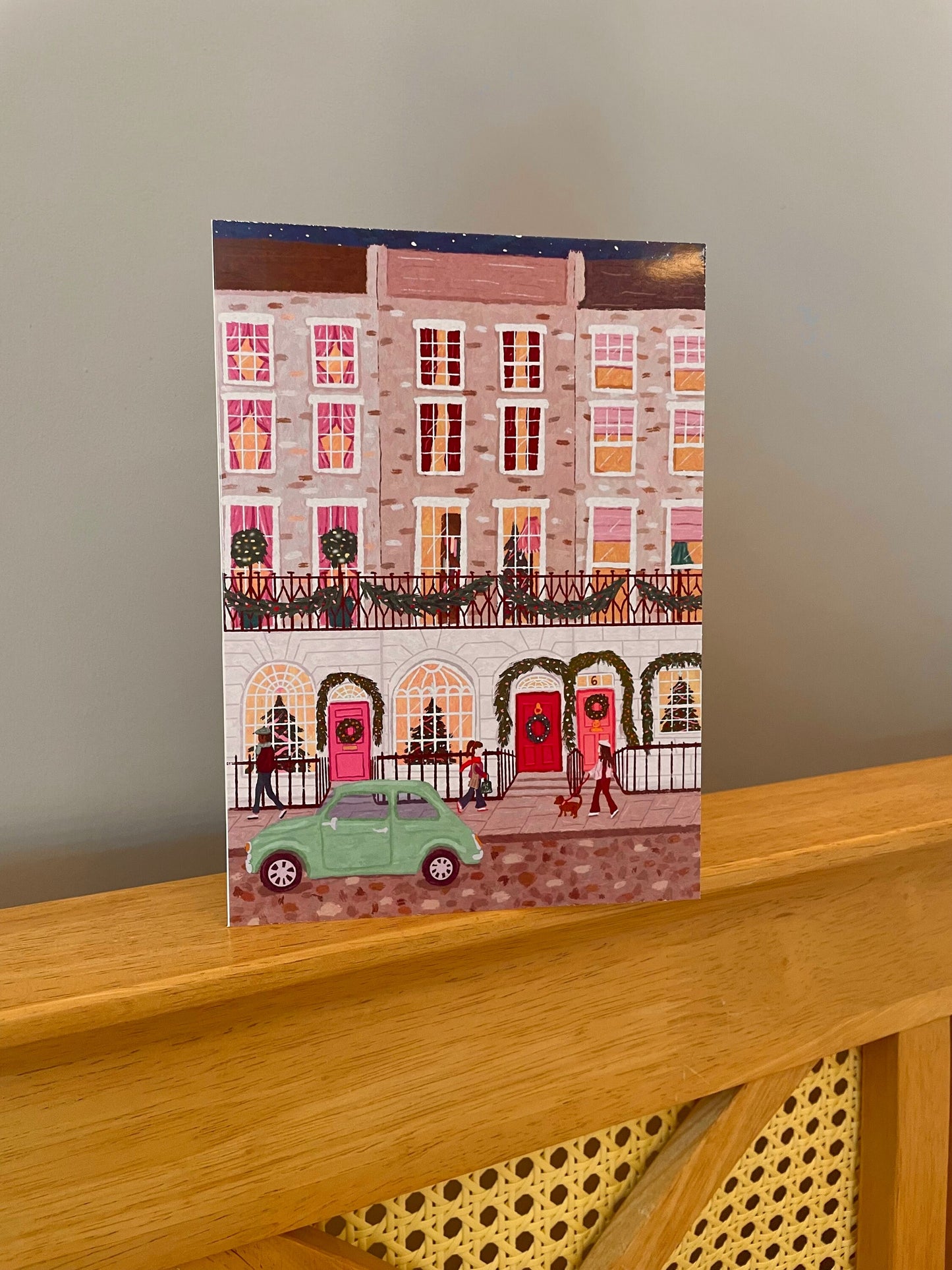 Christmas Street Card 5x7inch, London Christmas Card, New York Christmas Greeting Card, Vibrant Christmas Tree Card, Cosy Christmas Street