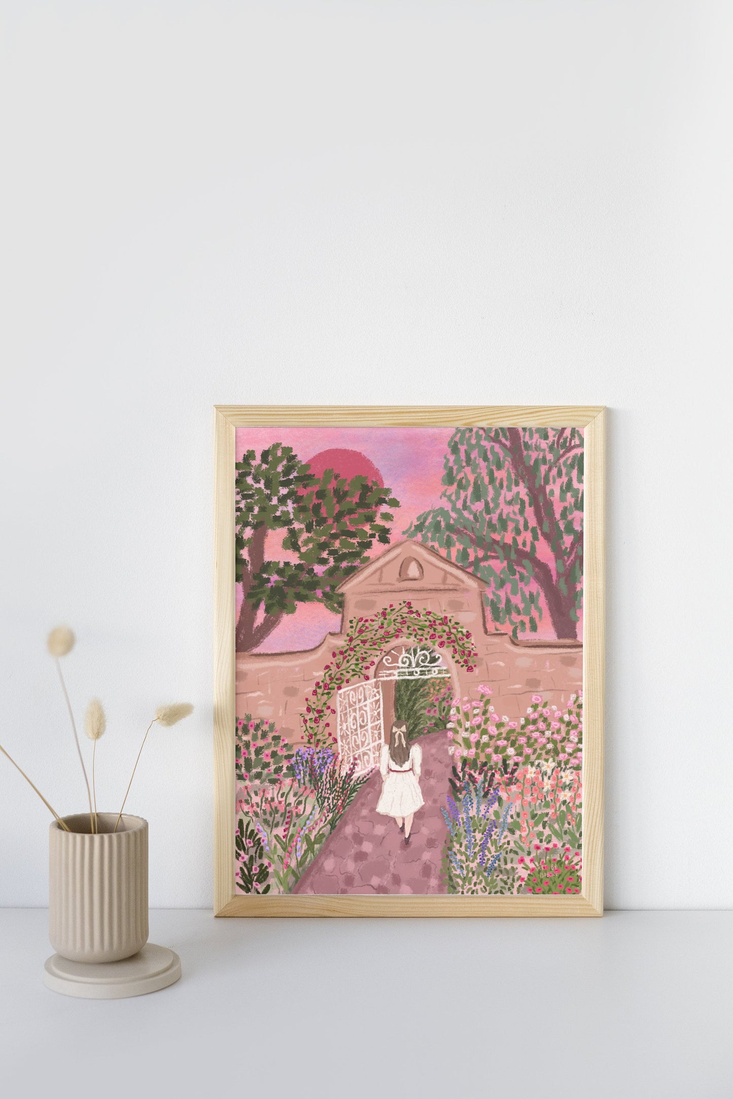 Secret Garden Art Print, Cottage Garden Print, Cottagecore Floral Wall Art, Nature Print, Woman Poster, Summer Garden, Oil Pastel