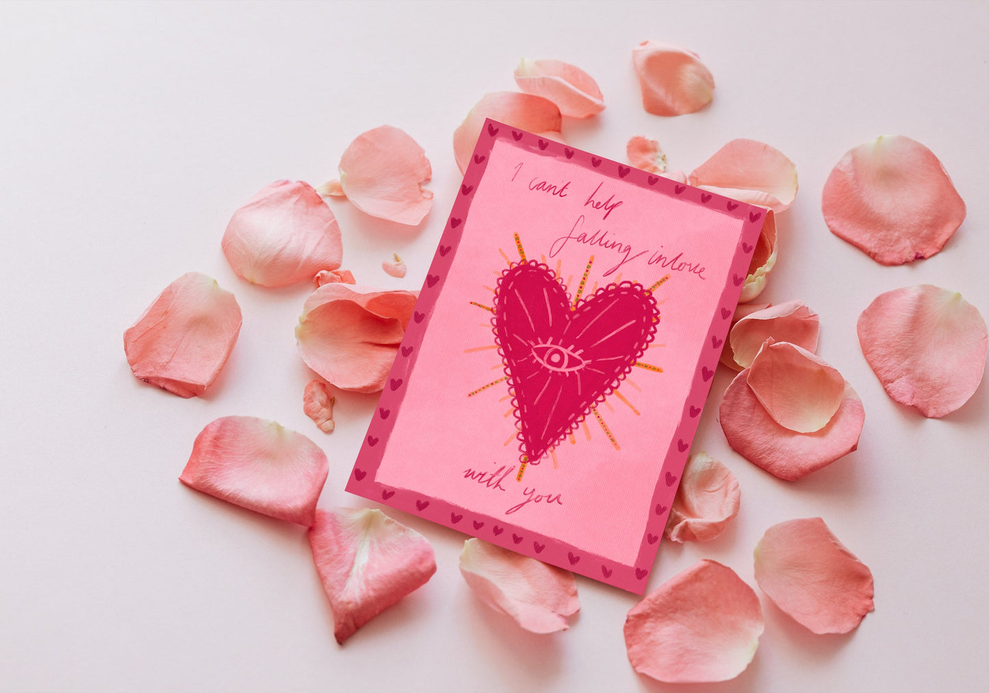 Vintage Valentines Card 5x7inch, Valentines Greeting Card, Vintage Heart Card, Pink Romantic Card, Victorian Valentines Card