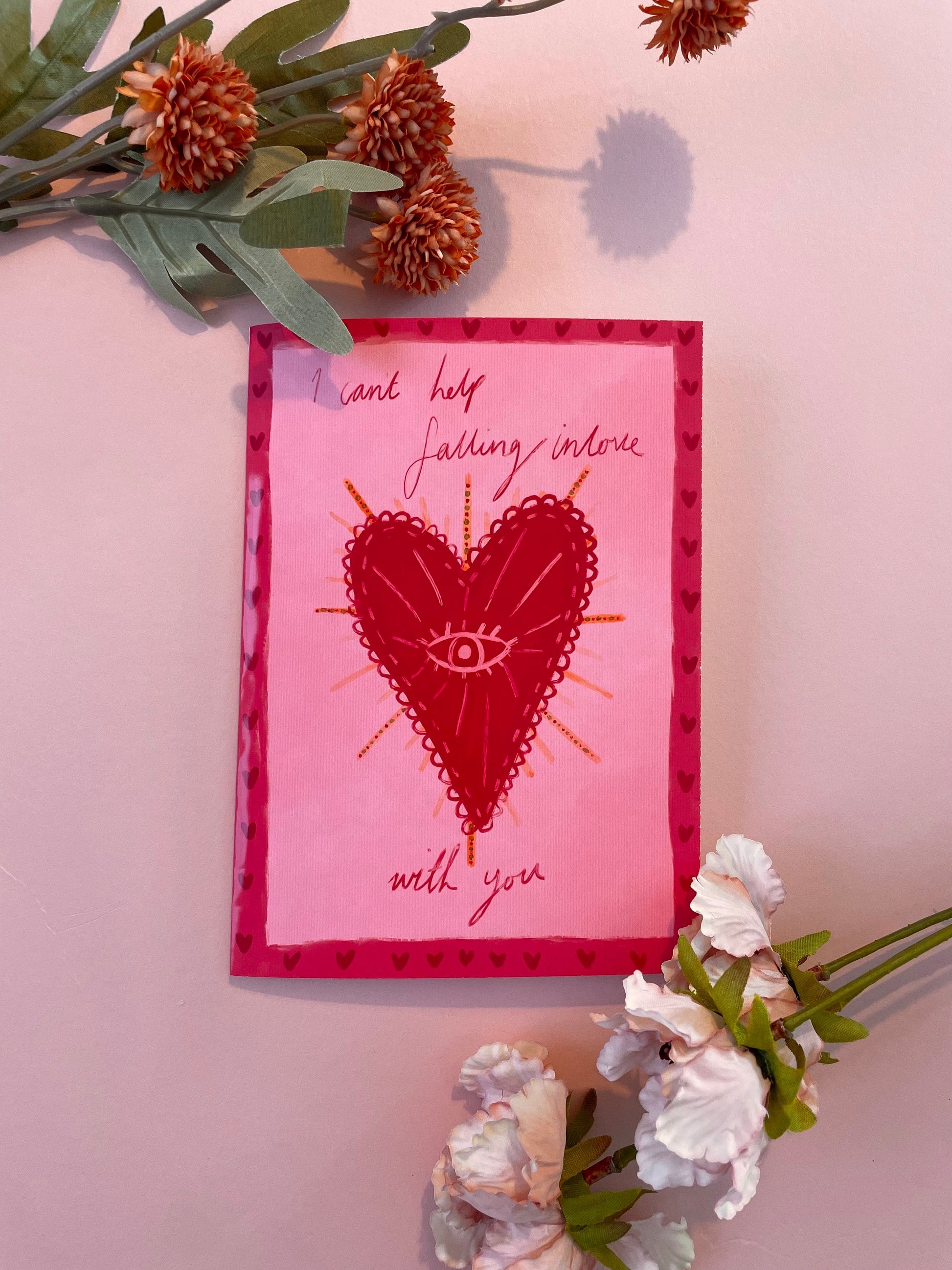 Vintage Valentines Card 5x7inch, Valentines Greeting Card, Vintage Heart Card, Pink Romantic Card, Victorian Valentines Card