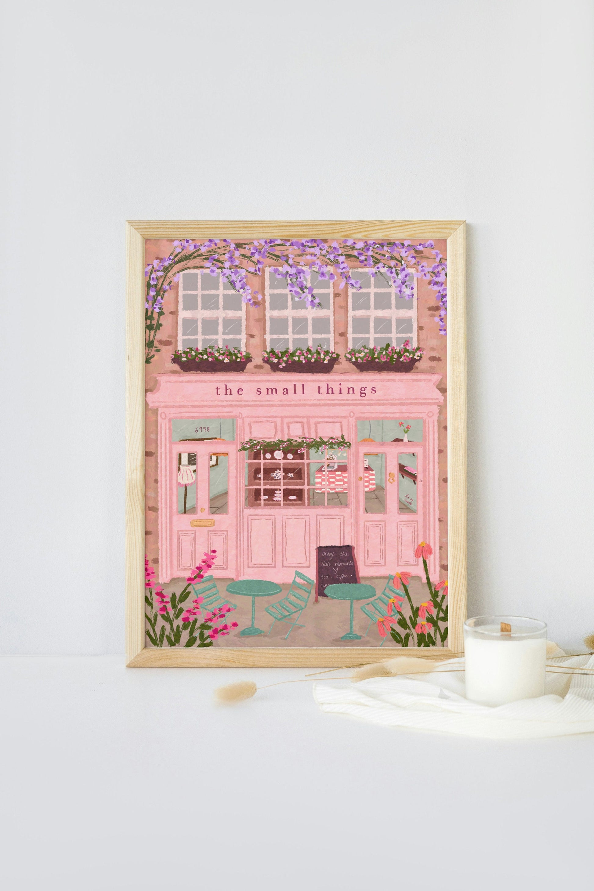 The Small Things Café, Coffee Shop Print, Café Print, Coffee poster, Pink Wall Art, Cafe Wall Art, Coffee gift, Kitchen Wall Art, Spring Art